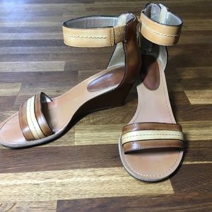 Cute ankle strap wedge heal leather sandals
